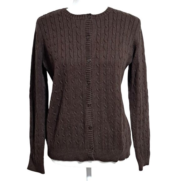 Eddie Bauer Womens Brown Cable Knit Button-Up Cardigan Sweater M Y2K - Picture 1 of 11